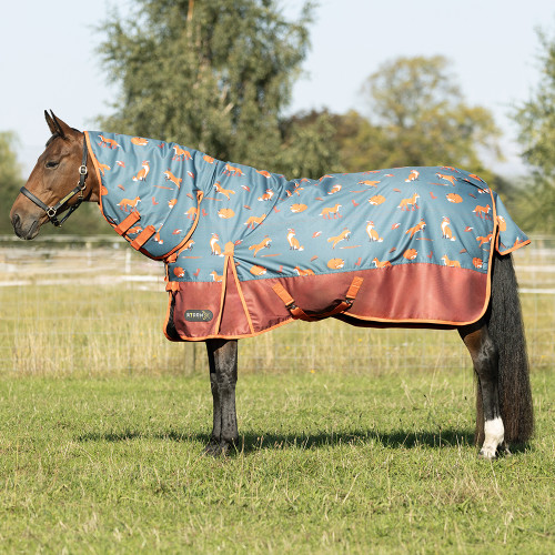 StormX Original Frivolous Fox 200 Combi Turnout Rug - Green/Red/Pumpkin - 4'6"