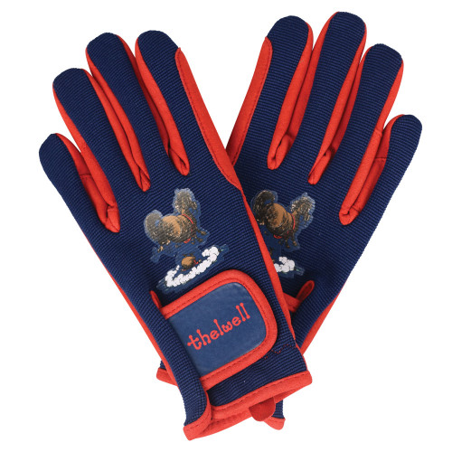 Hy Equestrian Thelwell Collection Practice Makes Perfect Children's Riding Gloves - Navy/Red - Child Small