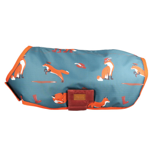 Benji & Flo Frivolous Fox Dog Coat - Green/Red/Pumpkin - XXS