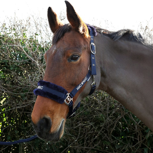 HYCONIC Faux Fur Head Collar & Lead Rope - Navy - Pony