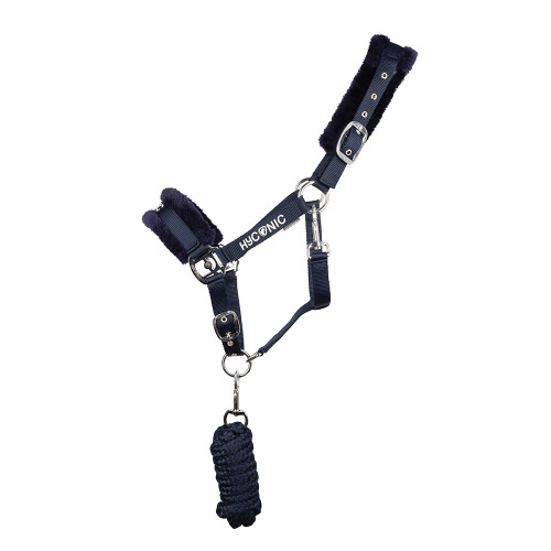 HYCONIC Faux Fur Head Collar & Lead Rope - Navy - Pony