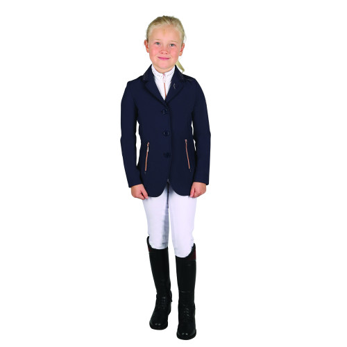 Hy Equestrian Roka Royal Show Jacket - Navy with Rose Gold Diamantes - 7-8 Years