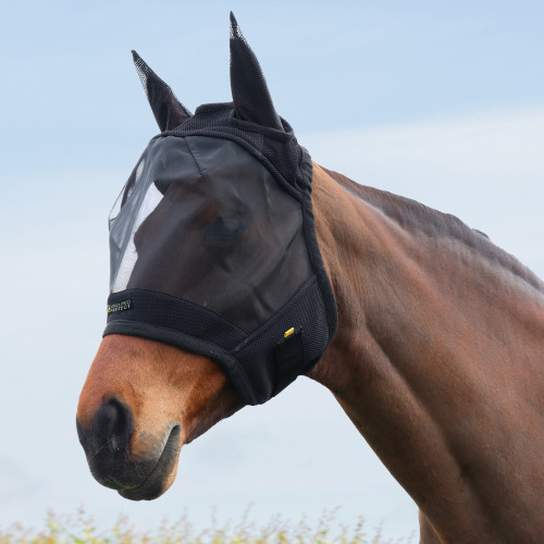 Hy Equestrian Armoured Protect Half Mask with Ears - Black - Small Pony