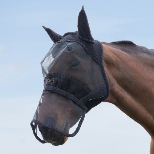 Hy Equestrian Armoured Protect Full Mask with Ears and Nose - Black - Small Pony