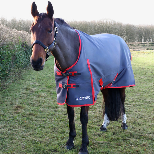 HYCONIC 0g Turnout Rug - Charcoal/Red - 4'9"