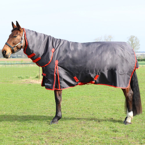 HYCONIC 200g Combi Turnout Rug - Charcoal/Red - 4'6"