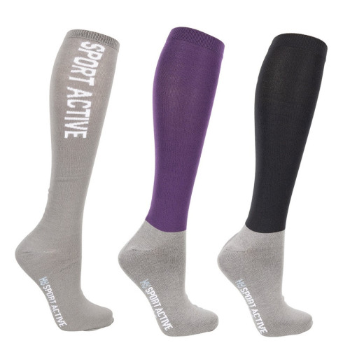 Hy Sport Active Young Rider Riding Socks (Pack of 3) - Royal Violet/Pencil Point Grey/Black - Young Rider 12-4