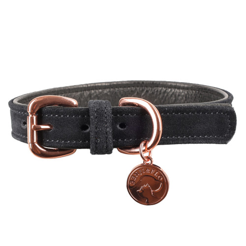 Benji & Flo Noble Suede Dog Collar - Navy/Rose Gold - X Small