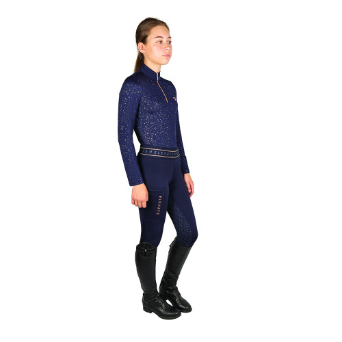 Hy Equestrian Elevate Allure Mizs Riding Tights - Navy/Rose Gold - 7-8 Years
