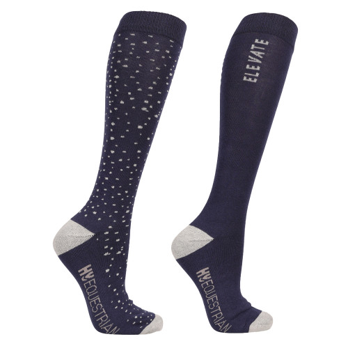 Hy Equestrian Elevate Allure Socks (Pack of 2) - Navy - Adult 4-8