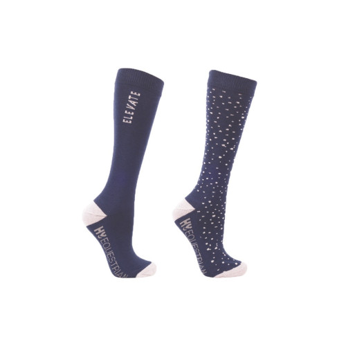 Hy Equestrian Elevate Allure Mizs Socks (Pack of 2) - Navy - Mizs 12-4