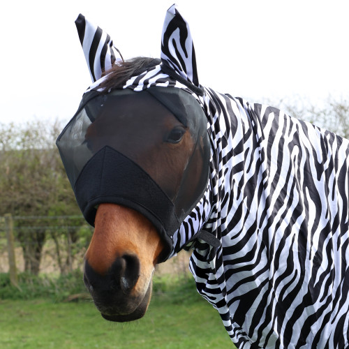 Hy Equestrian Sweet Itch Zebra Fly Mask - Black/White - Pony
