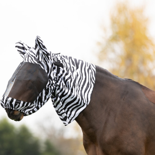 Hy Equestrian Sweet Itch Zebra Fly Mask - Black/White - Small Pony