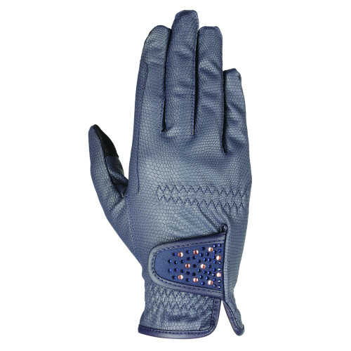 Hy Equestrian Children's Shimmer Riding Gloves - Navy with Navy/Rose Gold Diamantes - Child X Small