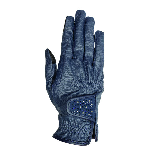 Hy Equestrian Shimmer Riding Gloves - Navy with Navy/Silver Diamantes - Small