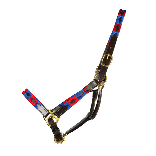 Hy Equestrian Polo Leather Head Collar - Navy/Red - Small Pony