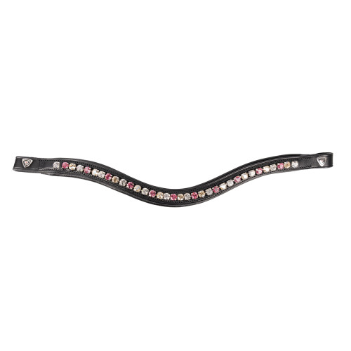 ProPresicce Signature Curved Diamante Browband by Hy Equestrian - Black with Pink/Silver/Taupe Diamantes - Pony
