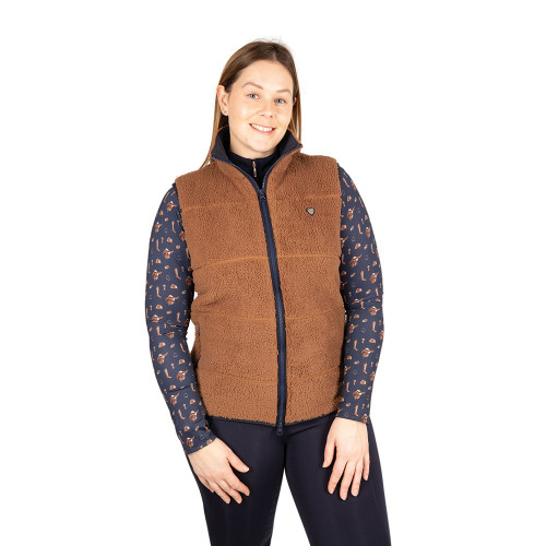 Hy Equestrian Elevate Style Teddy Fleece Gilet - Brown - X Small