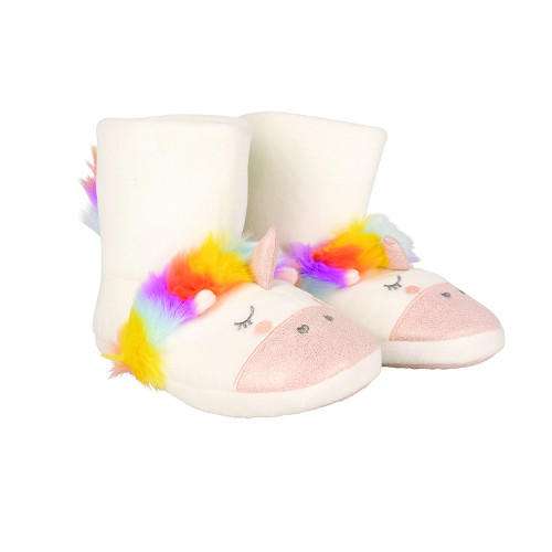 Unicorn Boot Slippers by Little Rider - White/Rainbow - X Small
