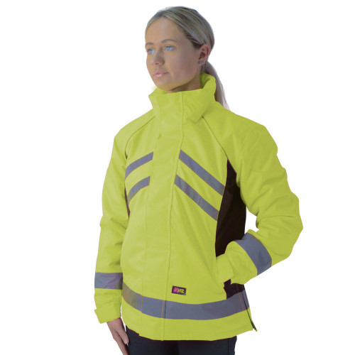 Front View HyVIZ Waterproof Riding Jacket in Yellow/Black in Small