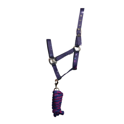 Hy Equestrian Out of this World Head Collar & Lead Rope - Navy/Magenta - Pony