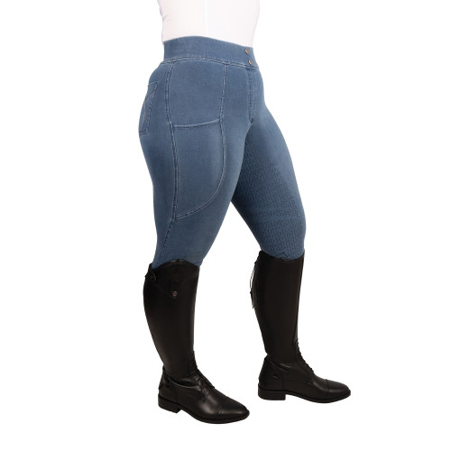 Hy Equestrian Elevate Chambray Denim Tights - Blue - X Small