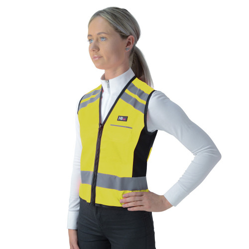 Front View HyVIZ Waistcoat - Please Pass Wide & Slow in Yellow/Black in Small