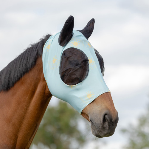Hy Equestrian Lycra Hello Sunshine Fly Mask - Light Blue/Yellow - Pony