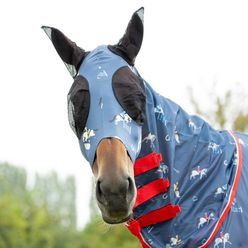 Hy Equestrian Lycra Competition Ready Fly Mask - Navy - Pony