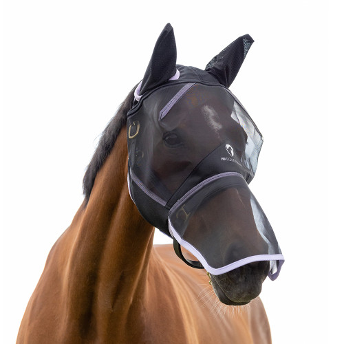 Hy Equestrian Mesh Full Fly Mask with Ears and Nose - Black/Lilac - Full