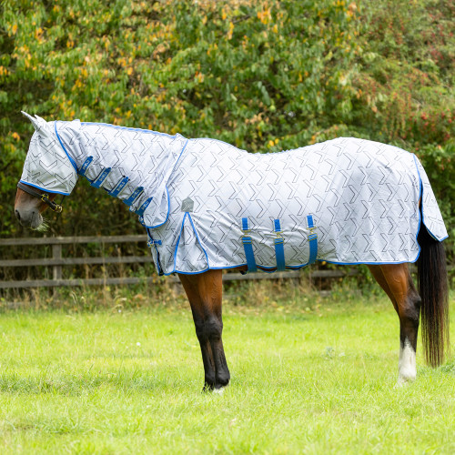 DefenceX Shield Guardian Evolution UV Combi Fly Rug with Mask - White/Blue - 5'0''