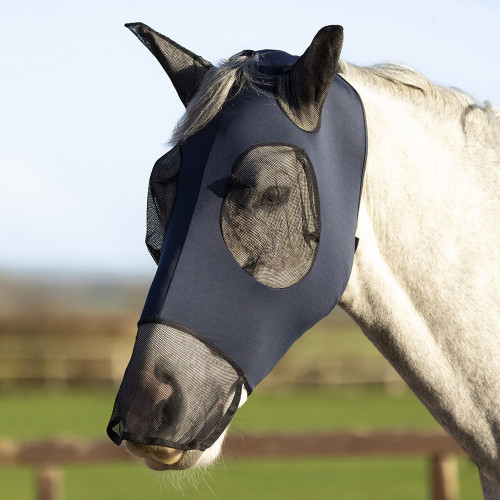 Hy Equestrian Lycra Flex Fly Mask with Nose - Navy - Pony