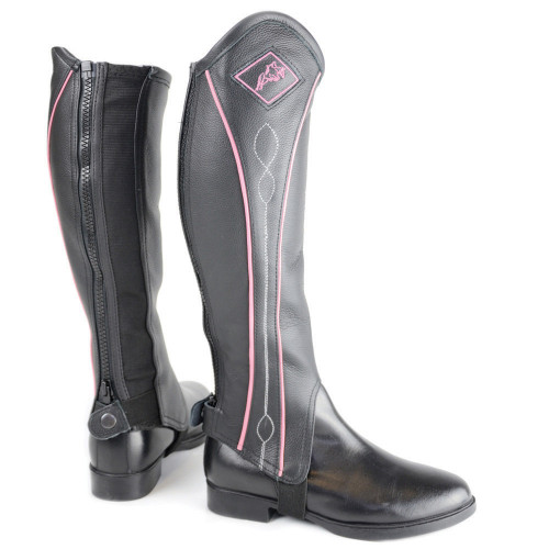 HyLAND Two Tone Leather Gaiters in Black/Pink size small close up